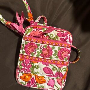 Floral Pink and Orange Quilted Crossbody Bag